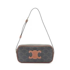 Celine Cuir Triomphe Camera Bag canvas leather shoulder black brown